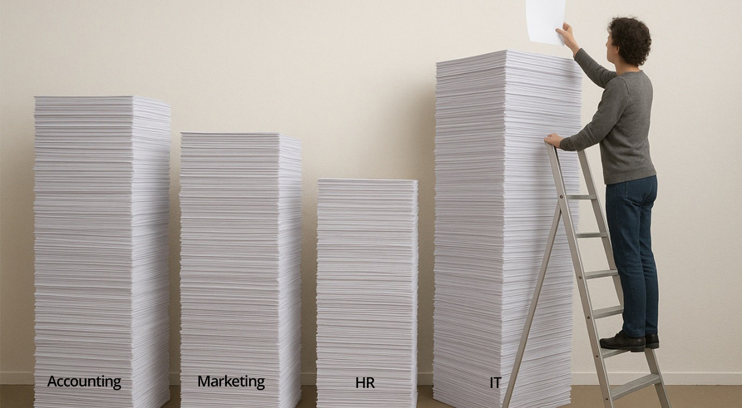 Visualization Archiving: Man stacking papers